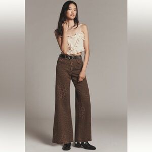 Anthropologie Brown Leopard Print Flare Jeans